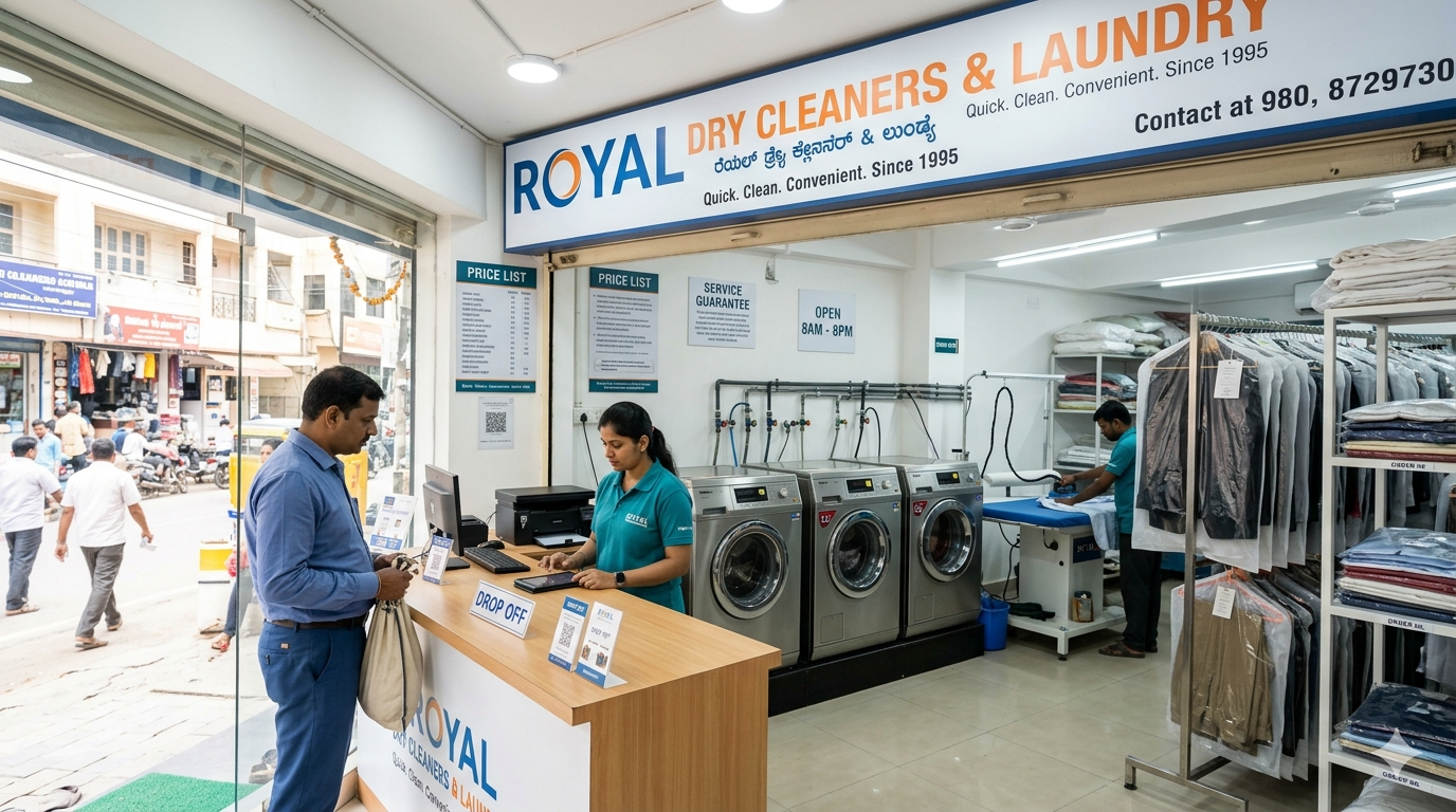 Shop-Based Laundry with Counter and Signage