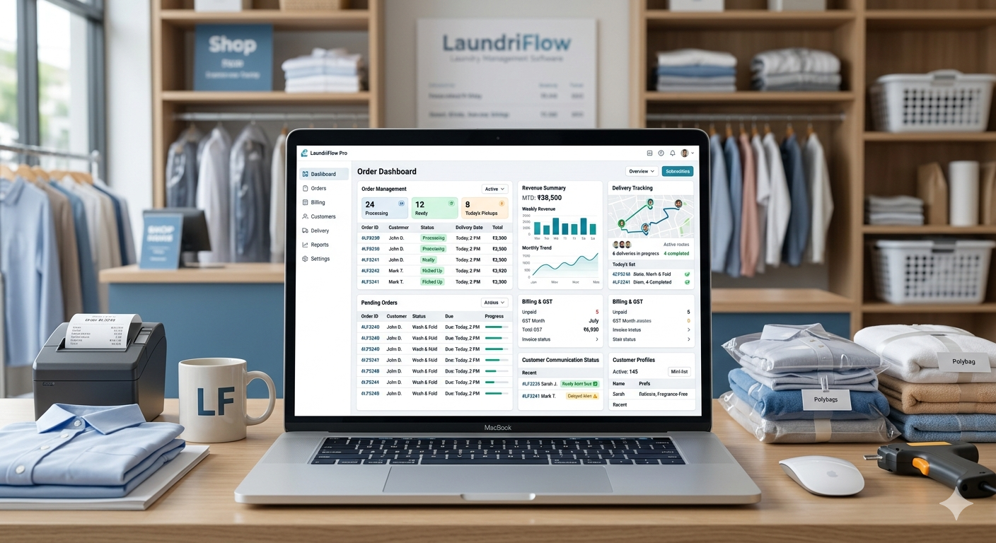 Laundry Software Dashboard for Orders, Billing, and Customer Tracking