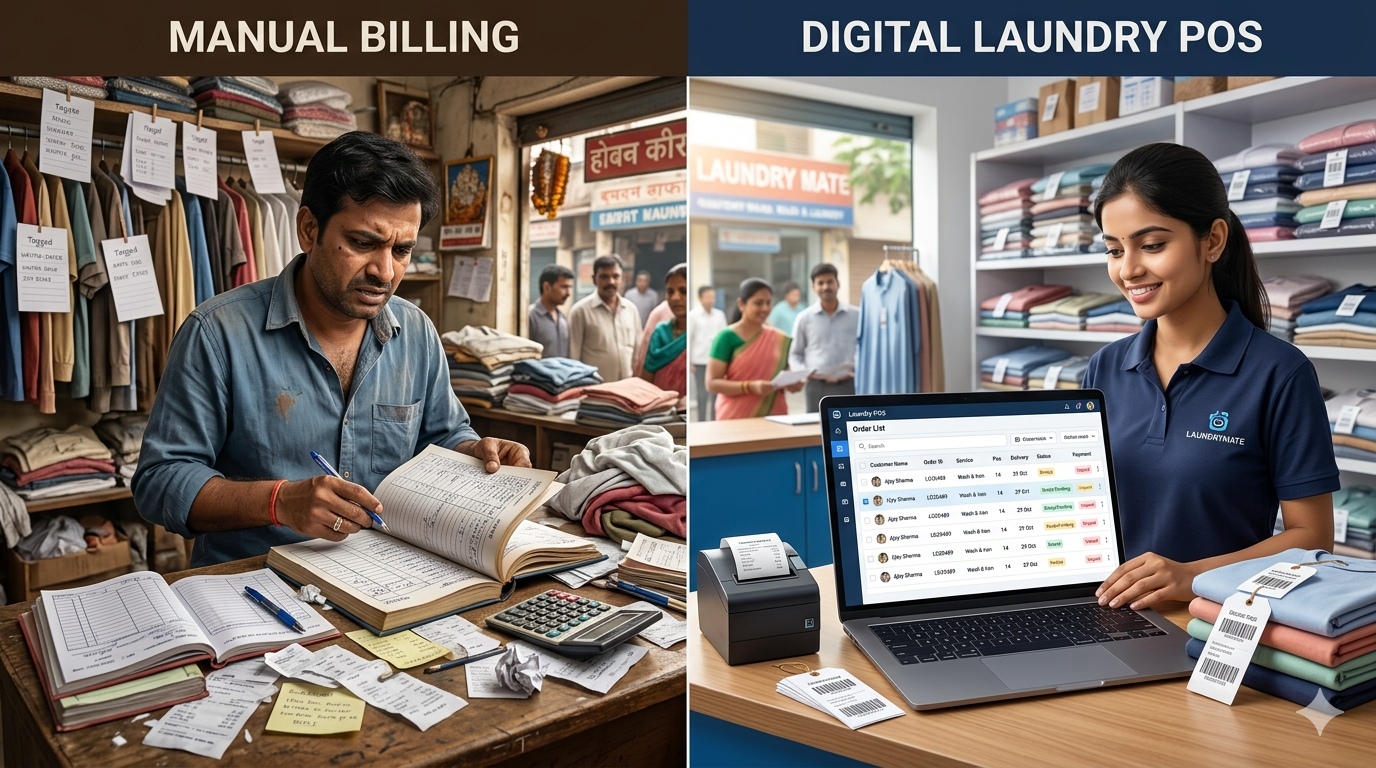 Cluttered Register Book vs Organized Digital Order List